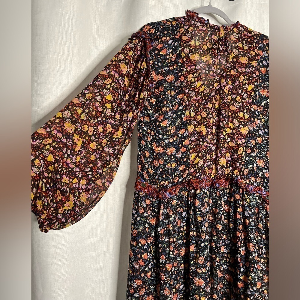 Anthropologie Boho Helene Sheer Floral Long Sleeve Dress XS - Picture 10 of 14